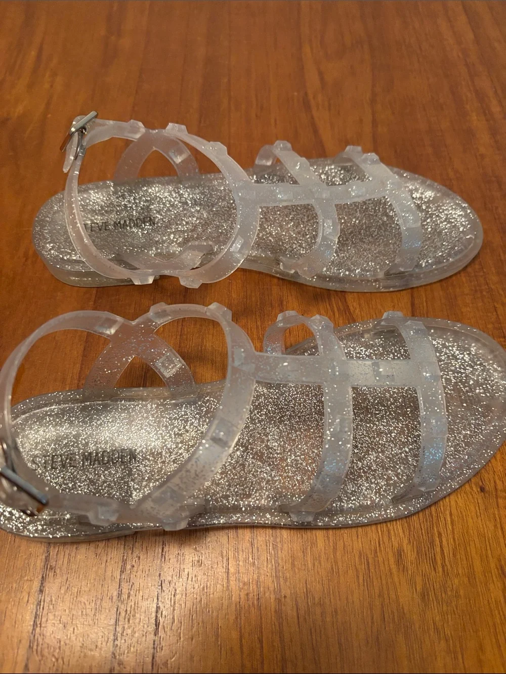 Steve Madden Silver Glitter Clear Strappy Sandals